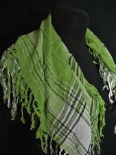 VINTAGE Karo Silber Streifen Fransentuch Halstuch Boho Hippie Punk Pali Schal