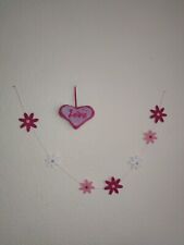 Deko Set Rosa Pink Blumen Girlande Kuschel Herz Anhänger Love Mädchen 