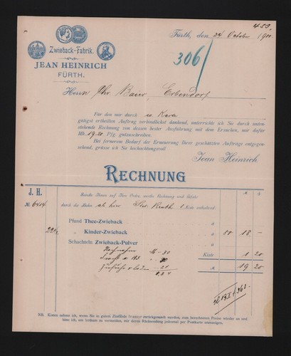 Fürth rechnung 1900 jean - fÜrth,,