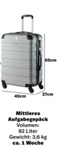 L Essential Silber Hartschalenkoffer Urlaub Reisen"ca. 45 x 27 x 65 cm, 82 L"