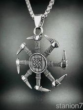 Kolovrat Anhänger Edelstahl Kette Wikinger Hand Schwert Schild Knoten Biker 390B