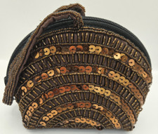 Braun Bronze Pailletten Perlen umlaufender Reißverschluss Handtasche Clutch besondere Anlässe