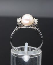585/- 14 KT Weißgold Damenring mit Diamant, Perle, Ringgröße 61, guter Zustand.