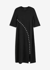 Kleid mit Nieten Gr. 44/46 Schwarz Damen Midikleid Kurzarm-Dress Neu