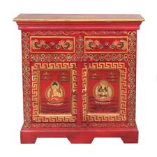 Indisches Sideboard Jinpa 76 cm Buddha in Rot Holzschrank Schrank Holz Yoga
