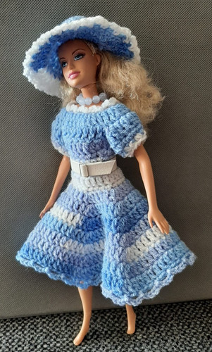 Barbie kleid blau weiß - barbie, kleid,blau-weiß