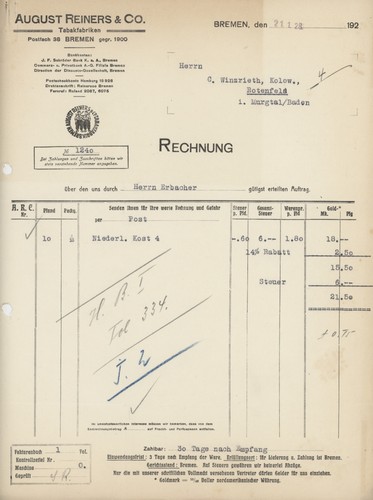 Rechnung bremen reimers august - rechnung,