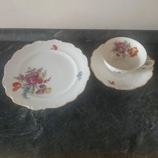 Bavaria Sammeltasse Gedeck 3 teilig Porzellan Vintage Kaffee Tee Goldrand Blumen
