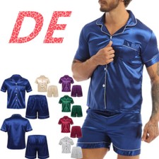 DE Herren Satin Pyjama Kurz Zweiteiliger Schlafanzug Kurzarm Shirt Sleepwear