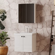 Badmöbel Set 60–80 cm Weiß Hochglanz – Waschtisch+Unterschrank+Spiegelschrank