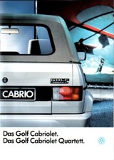 VW Golf 1 Cabrio / Quartett Prospekt, 8.1989   mit Farben und Polstern