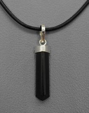 TURMALIN SCHÖRL KRISTALL SPITZE Edelsteinanhänger  925er Silber 25-35 +Lederband