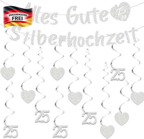 Silberhochzeit deko set - silberhochzeit,