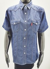 Giani Feroti Damen Jeans-Bluse Kurzarm Druck-Knöpfe Dunkel-Blau Denim-Style 40