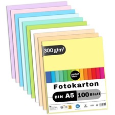 perfect ideaz 100 Blatt Fotokarton A5 Pastell Farbe 300g Bastelkarton bunt Pappe