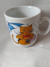 Tasse Porzellan ,Seltmann Weiden , Kindertasse Motiv Katze mit Regenschirm /