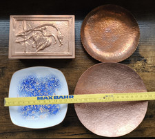 VINTAGE Kupfer Emaille Konvolut Schalen / Dose teils getrieben