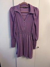 Zara Sommerkleid Lila Flieder Volant Plisseekleid Strassknöpfe Minikleid M Edel