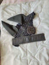 Haarnetz Fliegenohren Nasenschoner Turnier grau Strass Glitzer Plastron by NW