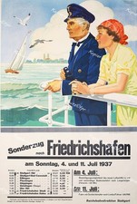 Plakat Bodensee Friedrichshafen Zug Eisenbahn Reichsbahn Sonderzug Langenargen