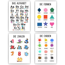 Kinderposter 4er Lernposter Alphabet, Formen, Zahlen & Farben Kinderzimmer Wandb