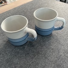 Zwei Tassen Blau Beige Keramik Vintage Becher Tee Kaffee Je 250 ml