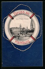 Passepartout-AK Hamburg, Kaiser Wilhelm-Denkmal im Rettungsring 1906 