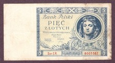 POLEN 5 ZLOTYCH Banknote 1930