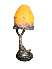 Art Déco Tischlampe Pilzlampe  Lagny Original 1900er, signiertes Glas Bronze 