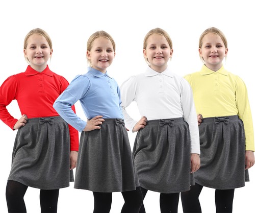 Mädchen uni langarm polo - x,