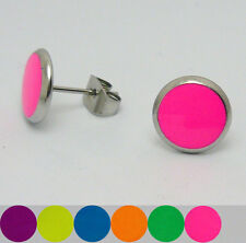1 Paar Neon Edelstahl Ohrstecker Ohrringe rund Cabochon Ear Stud 6-20 mm