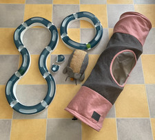 Set: Katzentunnel mit Knister-Effekt + Roller-Spielschiene/Kugelbahn + Spielmaus
