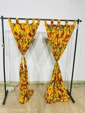 Gelb Vogelmuster 2er Set Baumwolle Lang Schmal Gardine Paneele Baumwollstoff