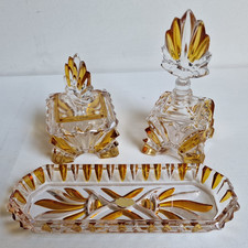 Ernst Buder Art Déco Kammablage Pudertopf Parfümflakon* Bernstein Geflammt 60er