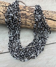 Statement Kette, Collier, mehrreihig, Glasperlen, Boho, Modekette schwarz weiss