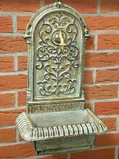 ?Wandbrunnen Gusseisen Gartenbrunnen Ausgussbecken H. 62cm antik-grün