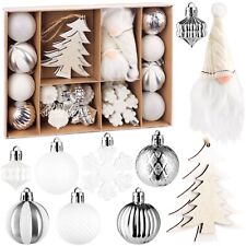 Christbaumschmuck  Winter Wichtel 24 Tlg Set Weihnachtskugeln Creme Weiß Silber