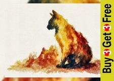 Feurige Katze Silhouette 5"x7"