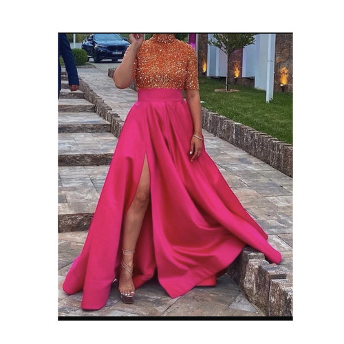 Langes abendkleid satin pink - abendkleid,