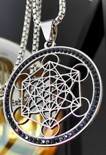 Metatrons Würfel Anhänger Edelstahl Halskette Zirkon Mandala Frauen Blume KE177B