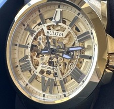 Bulova 44mm 97A162 Sutton Automatik Gold Skelett Zifferblatt Herrenuhr