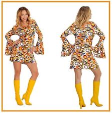 Hippie Girl bunte Kreise Groovy Style Kleid Kostüm 70er 80er Jahre Minikleid