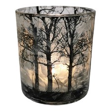 Teelichthalter Winterwald vereist Glas schwarz 3d  Windlicht Advent Bäume Hirsch