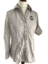 L‘Argentina Bluse 42 Longbluse Tunika Gestreift Stickerei Polo Langarm Beige