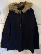 Zara Mädchen Wollmantel Strickjacke Gr. 11-12 152 mit Kapuze Und Fell Blau