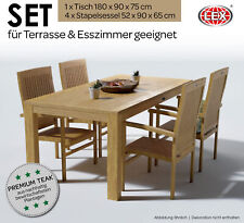 Teak Gartensitzgruppe Teakholz 4xSessel Tisch 180x90 cm Gartenmöbel Esszimmer
