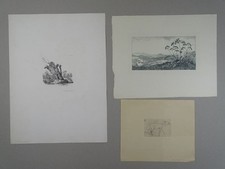 Landschaft Baumstumpf Reh - signiert Schuh - 3 Radierungen - 1930