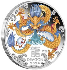 1 Oz Unze Silber Lunar 3 - Drache 2024 -  Proof farbig +Box +COA*