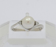 ♦ Ring 14 kt 14k 585er Weiß Gold mit Zuchtperle Brillanten Perle Perlen Brillant