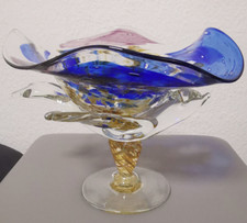 Glasschale auf Delphinfigur Schale Obstschale Fußschale Handarbeit Signiert